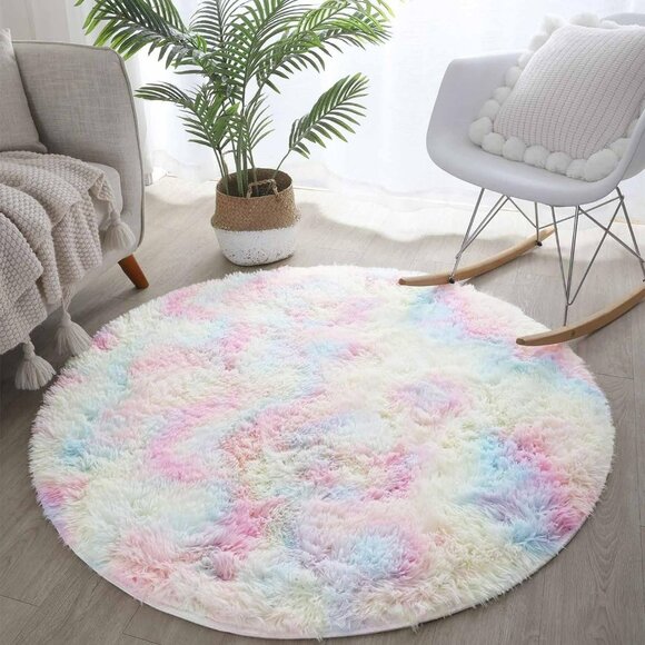 Other - NEW Round Cotton Candy Tie-Dye Rainbow Area Accent Rug 6ft x 6ft